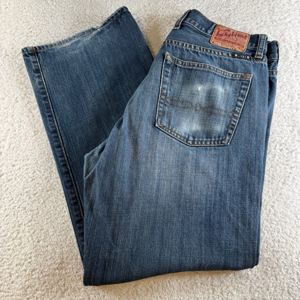 Lucky Brand 181 Relaxed Straight Jeans Mens 34x30 Blue Good Distressed Denim